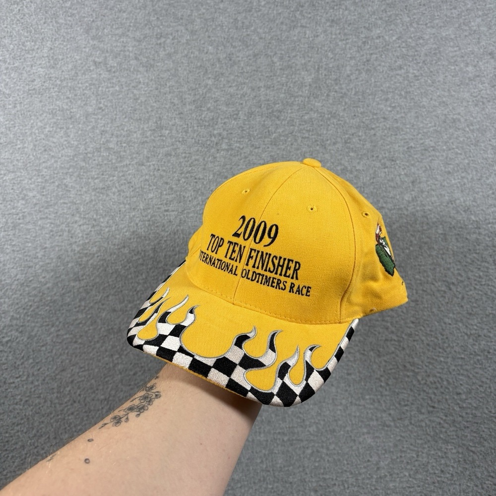 Vtg 2009 Dirt Bike Motocross Racing Hat Flame Brim Checkered Strapback Cap Y2K